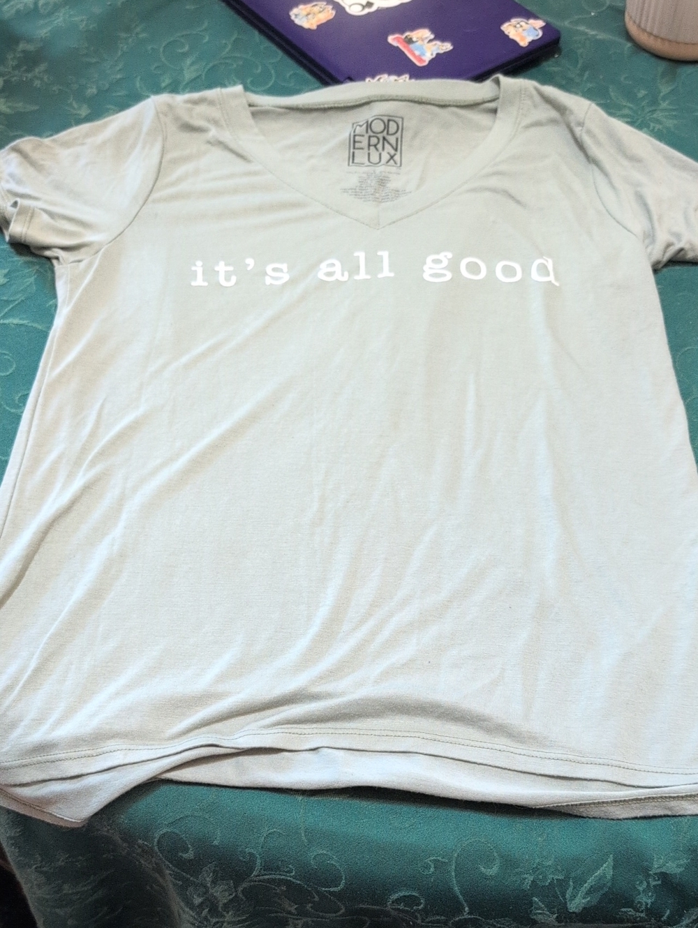 Modern Lux "it's all good" V-Neck Tee - Light Sage